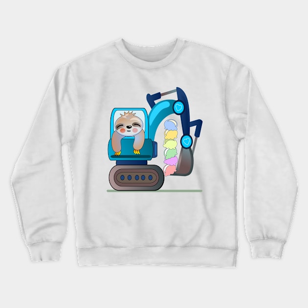 Cute sloth bear excavator vehicle with ice cream for kids Crewneck Sweatshirt by MINIMALARTSTORY